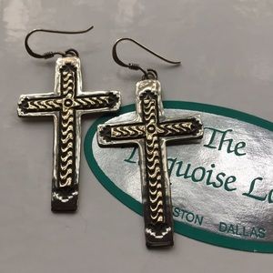 Vintage Sterling silver 14 karat gold cross earrings